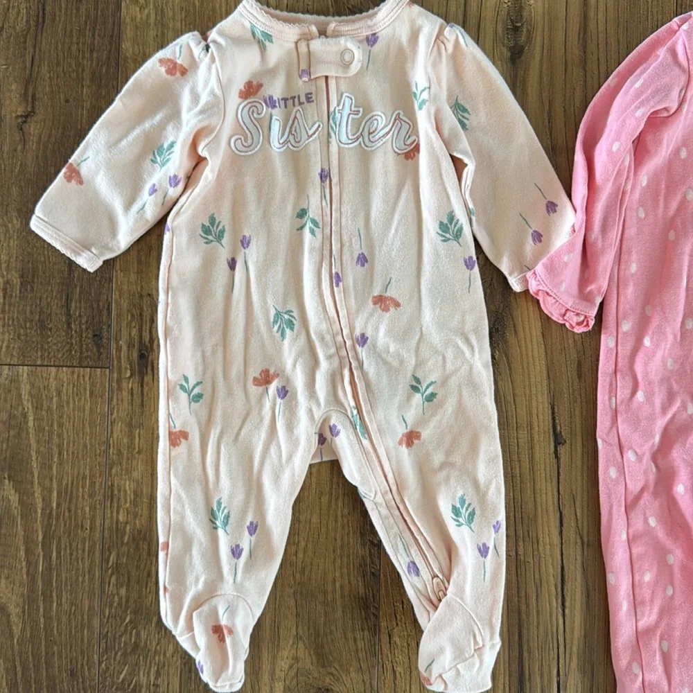 Bundle of 2 Little Sister sleeper pajamas, Carter’s, size 3 mo and 9 mo